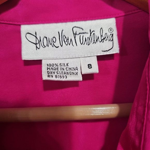 Diane Von Furstenberg Long Sleeve Hot Pink Silk Shirt Dress With Tie Sz 8 - Picture 2 of 3